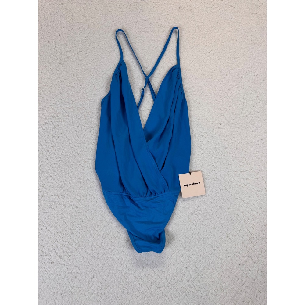 Superdown Blue Deep V-Neck Bodysuit NWT Medium
